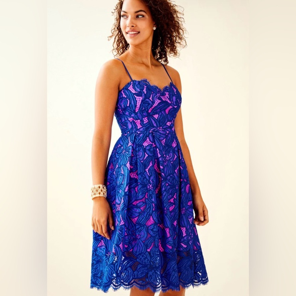 Lilly Pulitzer Pink and Blue Lace Camella Dress - SZ 00
